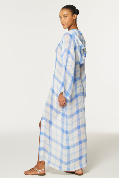 THE BEACH CAPE in BLUE & WHITE WINDOWPANE GAUZE