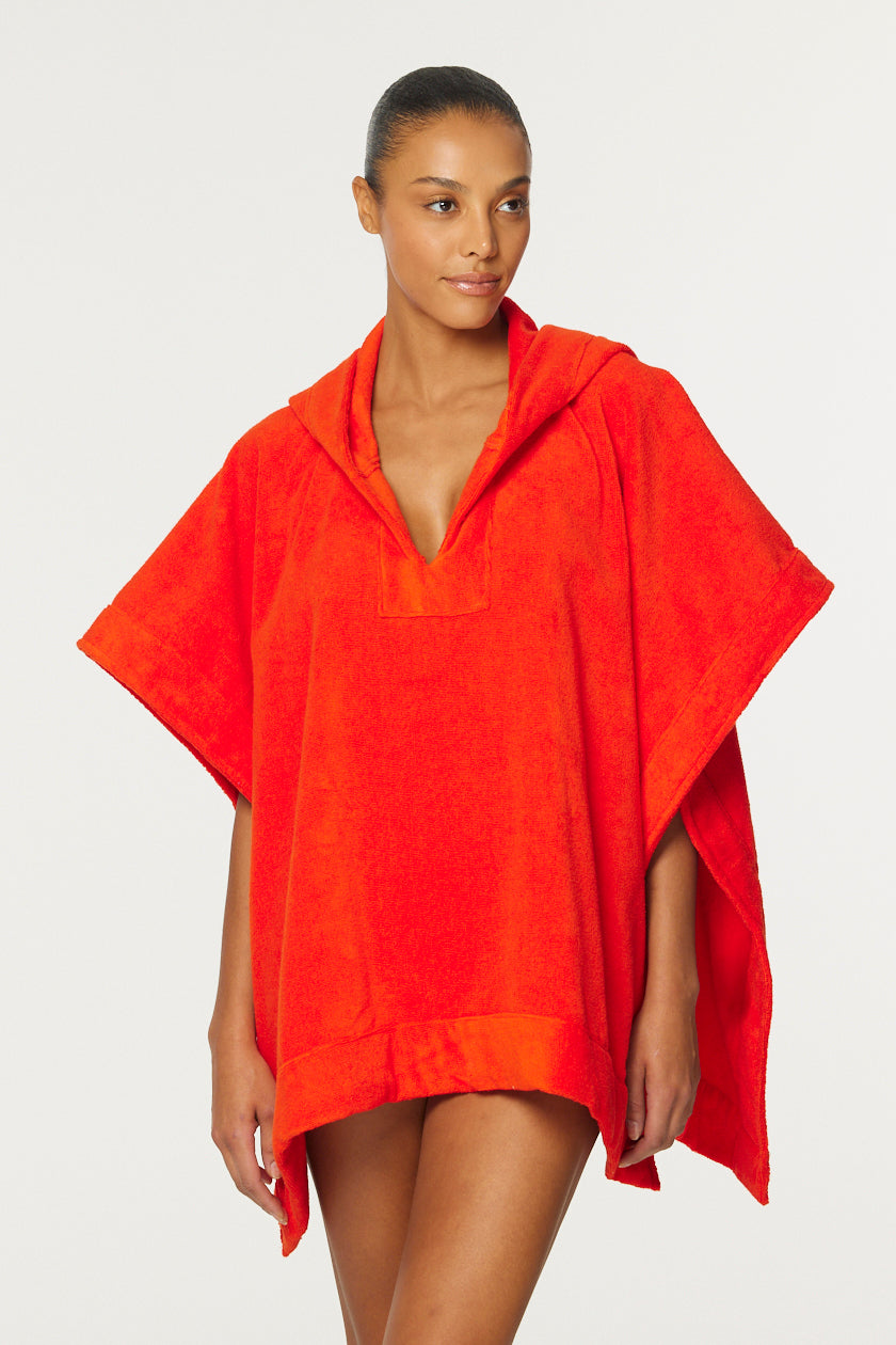 THE BEACH PONCHO in TOMATO TERRY CLOTH