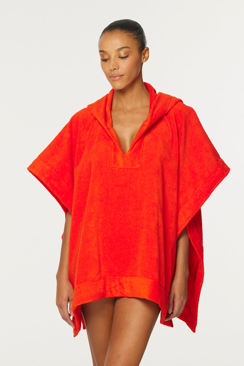 THE BEACH PONCHO in TOMATO TERRY CLOTH