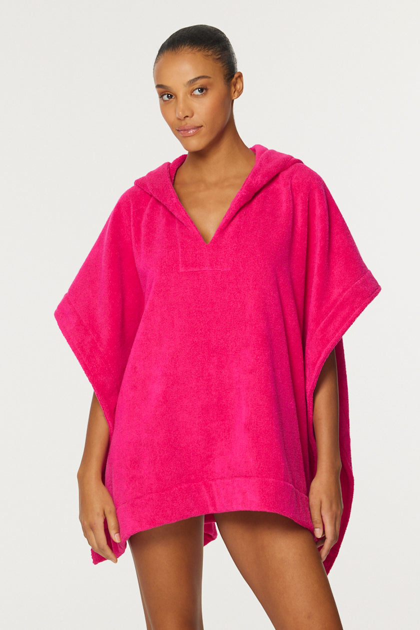 THE BEACH PONCHO in FUCHSIA TERRY CLOTH
