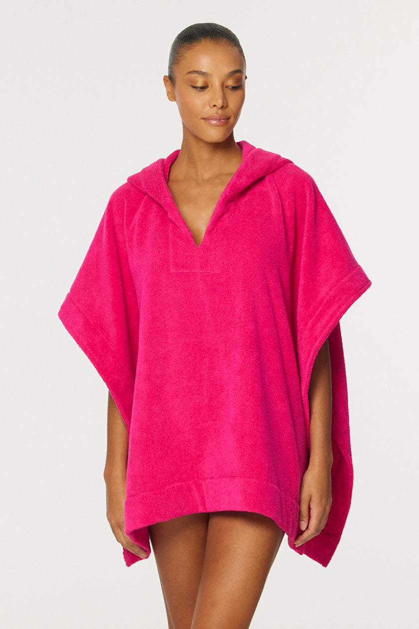 THE BEACH PONCHO in FUCHSIA TERRY CLOTH