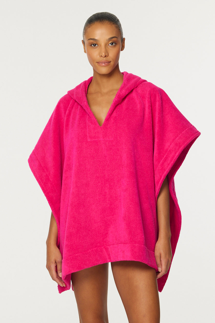 THE BEACH PONCHO in FUCHSIA TERRY CLOTH