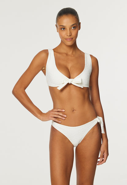 THE BOW BIKINI in WHITE SIXTIES FLORAL JACQUARD