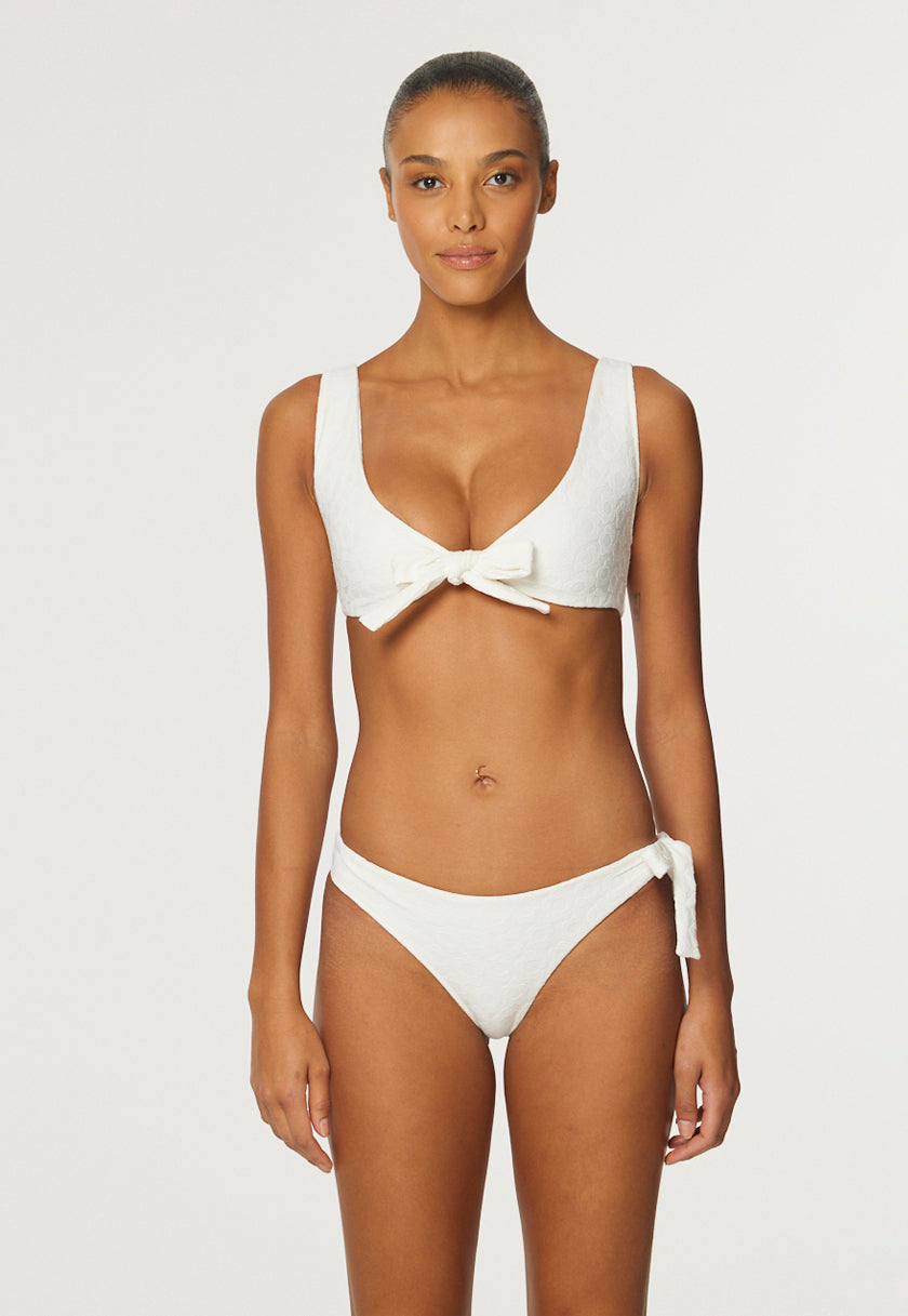THE BOW BIKINI in WHITE SIXTIES FLORAL JACQUARD
