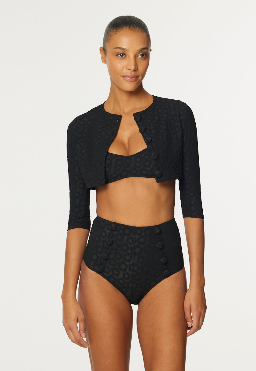 THE CARDIGAN in BLACK SIXTIES FLORAL JACQUARD