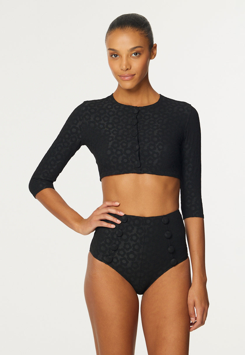 THE CARDIGAN in BLACK SIXTIES FLORAL JACQUARD