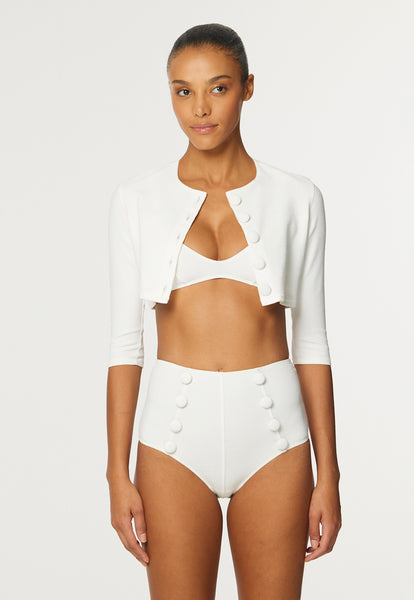 THE CARDIGAN in WHITE TEXTURED JACQUARD