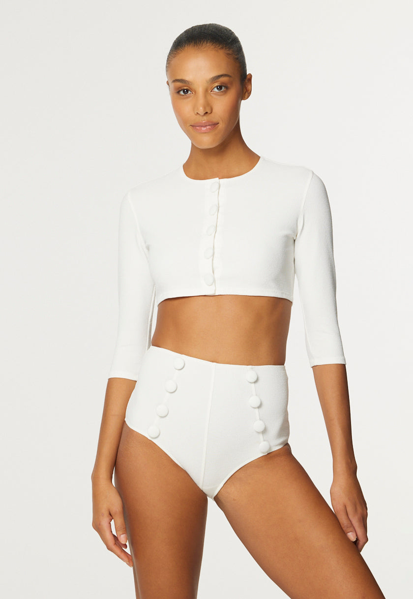 THE CARDIGAN in WHITE TEXTURED JACQUARD