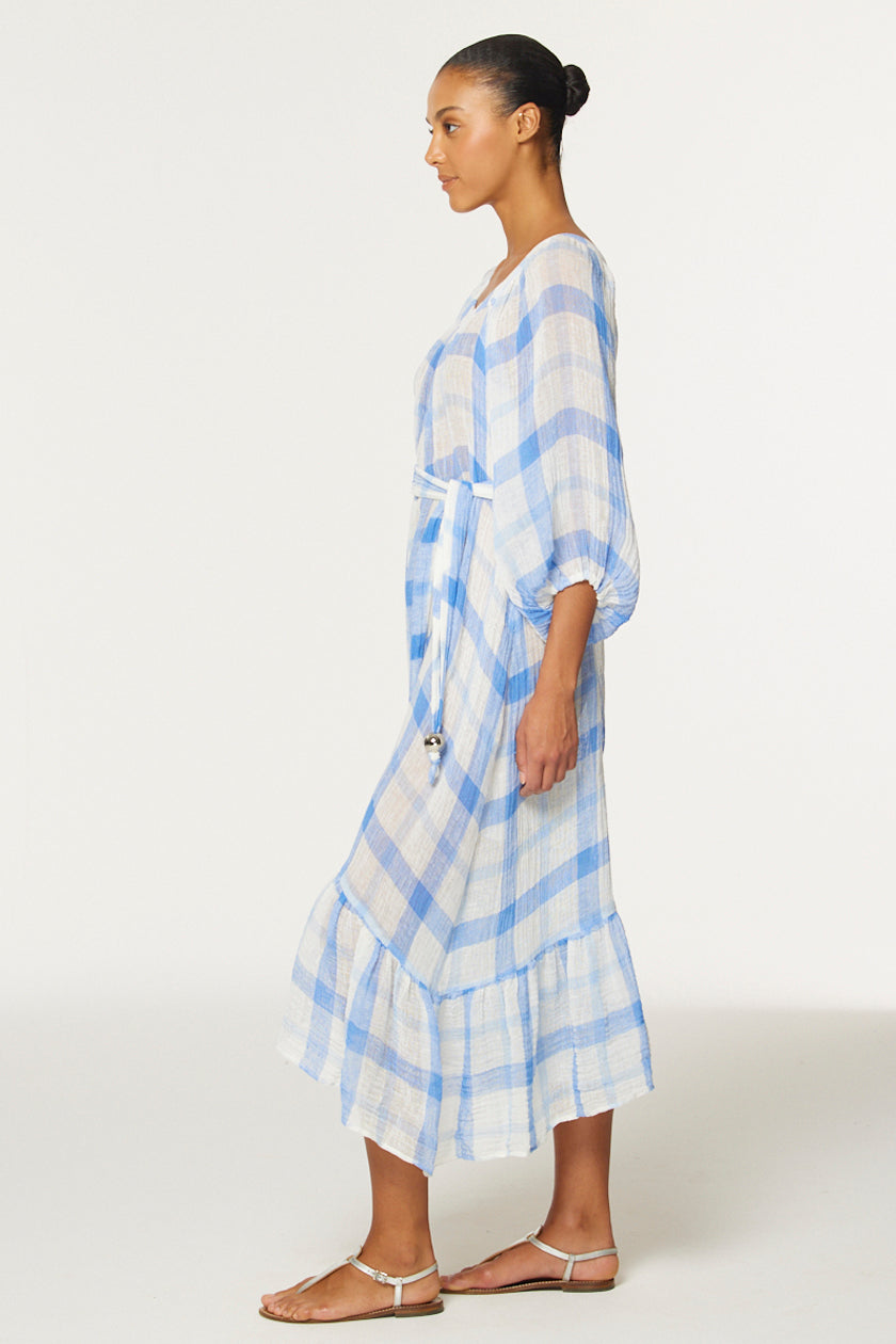 THE LAURE JUMPSUIT in BLUE & WHITE WINDOWPANE GAUZE