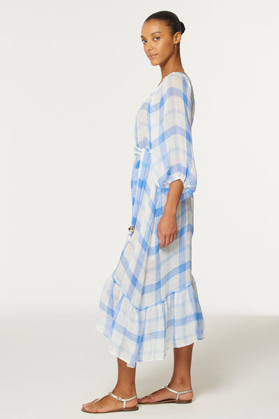 THE LAURE JUMPSUIT in BLUE & WHITE WINDOWPANE GAUZE