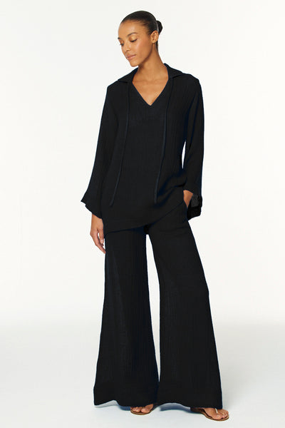 THE LOW-WAIST WIDE LEG PANT in BLACK ORGANIC GAUZE