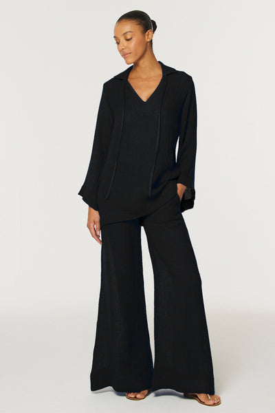 THE LOW-WAIST WIDE LEG PANT in BLACK GAUZE