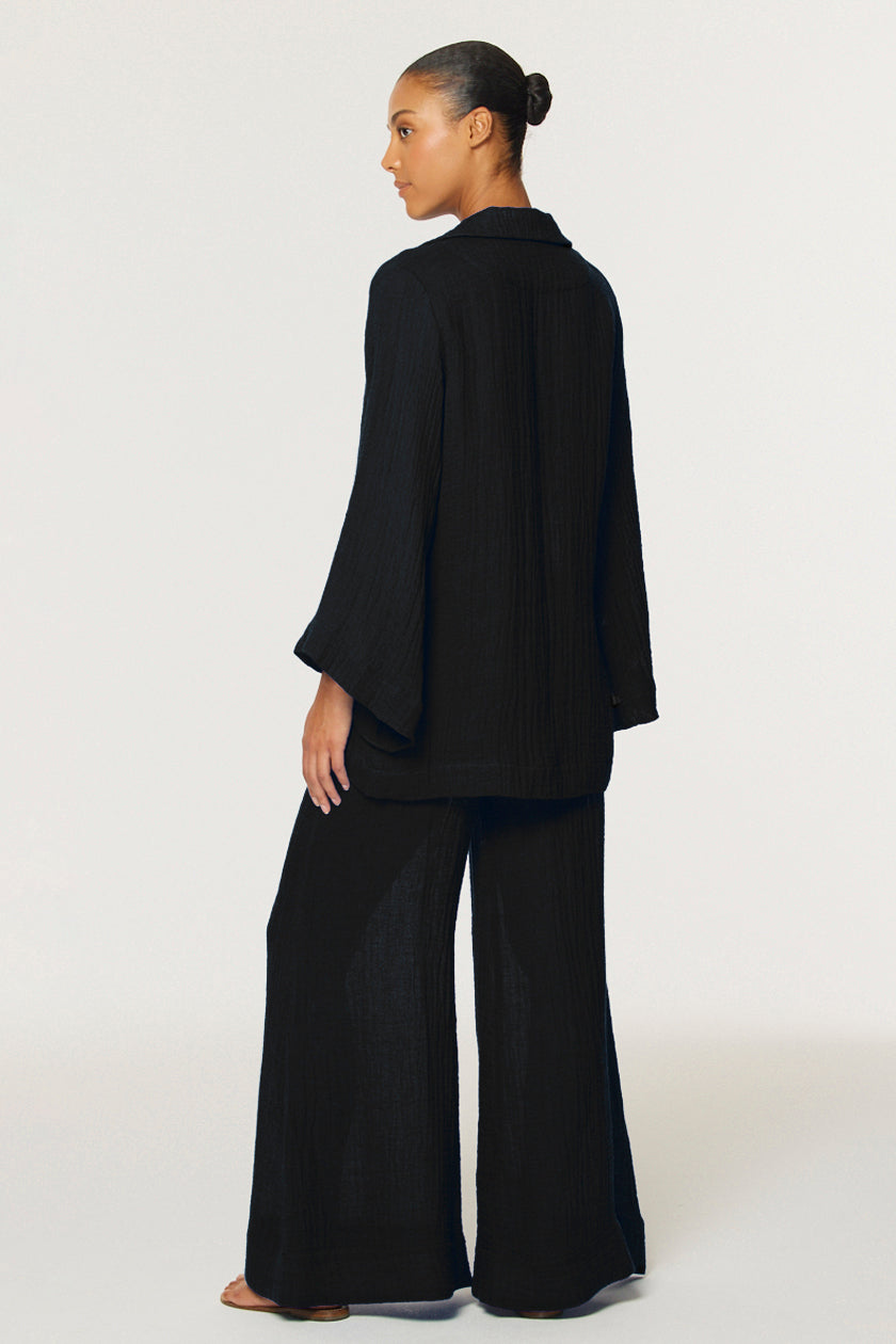 THE LOW-WAIST WIDE LEG PANT in BLACK GAUZE