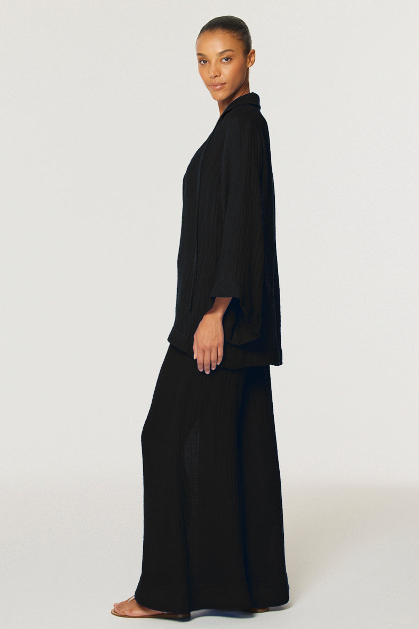 THE LOW-WAIST WIDE LEG PANT in BLACK GAUZE