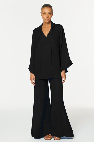 THE LOW-WAIST WIDE LEG PANT in BLACK ORGANIC GAUZE