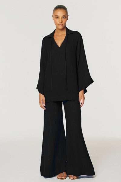 THE LOW-WAIST WIDE LEG PANT in BLACK GAUZE