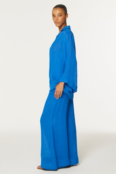 THE LOW-WAIST WIDE LEG PANT in COBALT BLUE GAUZE