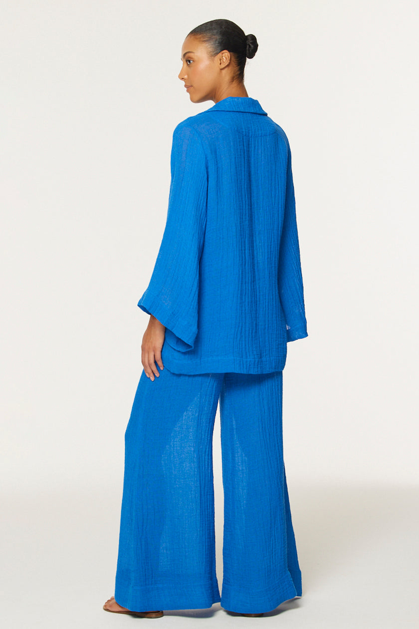THE LOW-WAIST WIDE LEG PANT in COBALT BLUE GAUZE