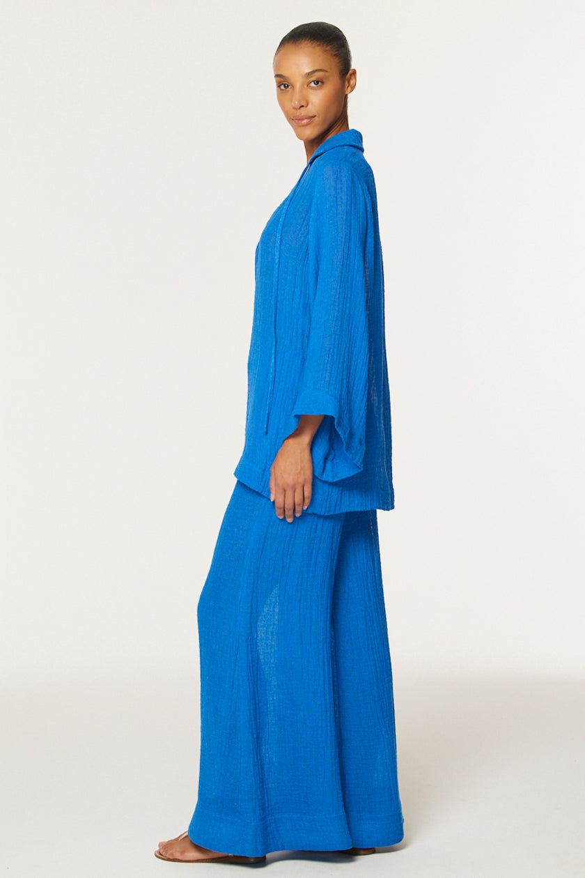THE LOW-WAIST WIDE LEG PANT in COBALT BLUE GAUZE