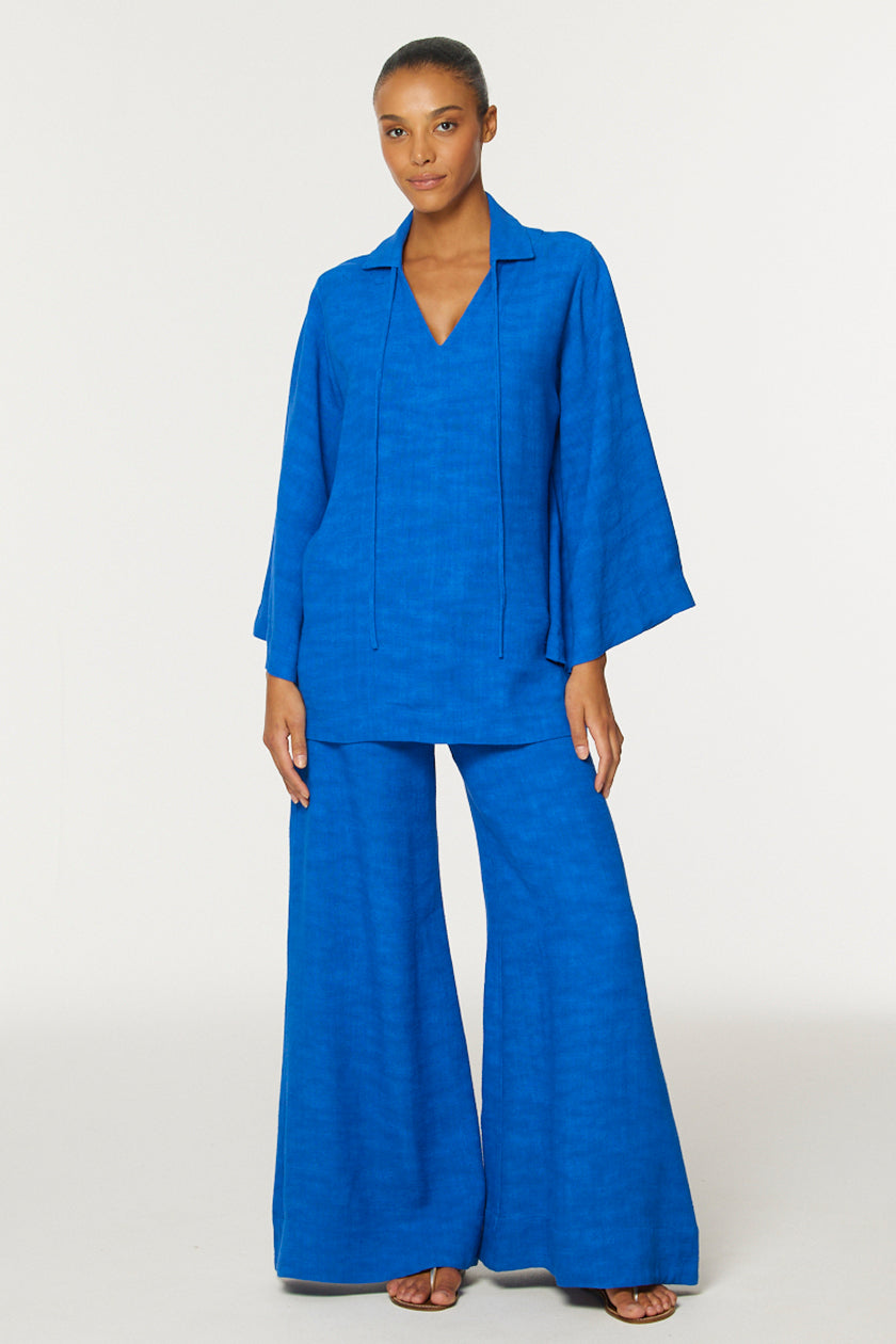 THE LOW-WAIST WIDE LEG PANT in COBALT BLUE SHANTUNG
