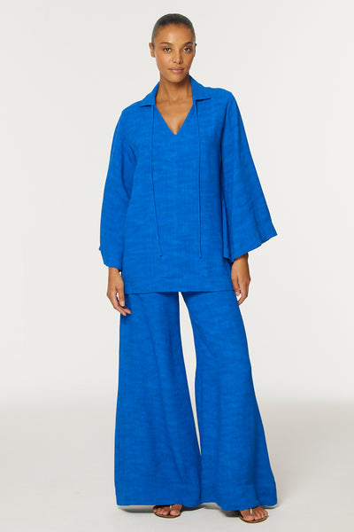 THE LOW-WAIST WIDE LEG PANT in COBALT BLUE SHANTUNG