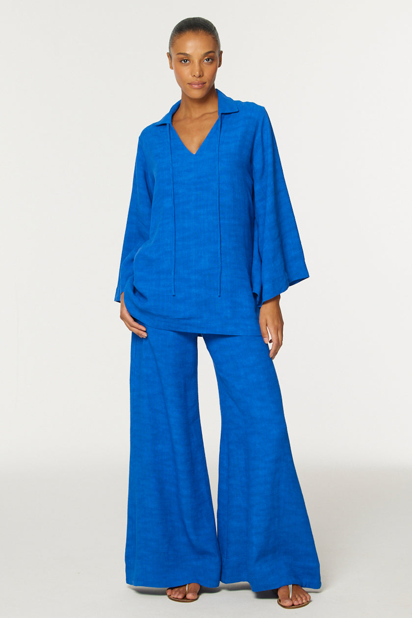 THE LOW-WAIST WIDE LEG PANT in COBALT BLUE SHANTUNG