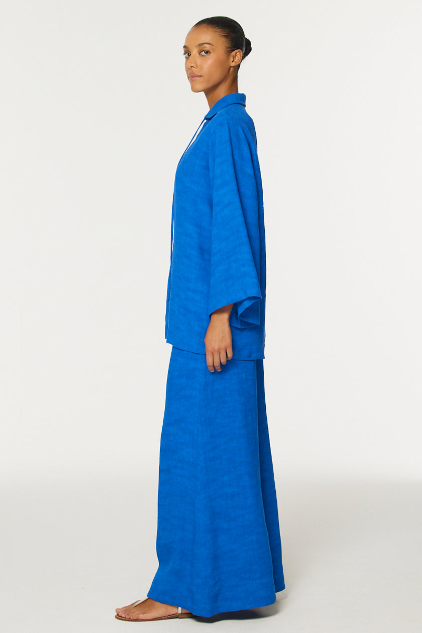 THE LOW-WAIST WIDE LEG PANT in COBALT BLUE SHANTUNG