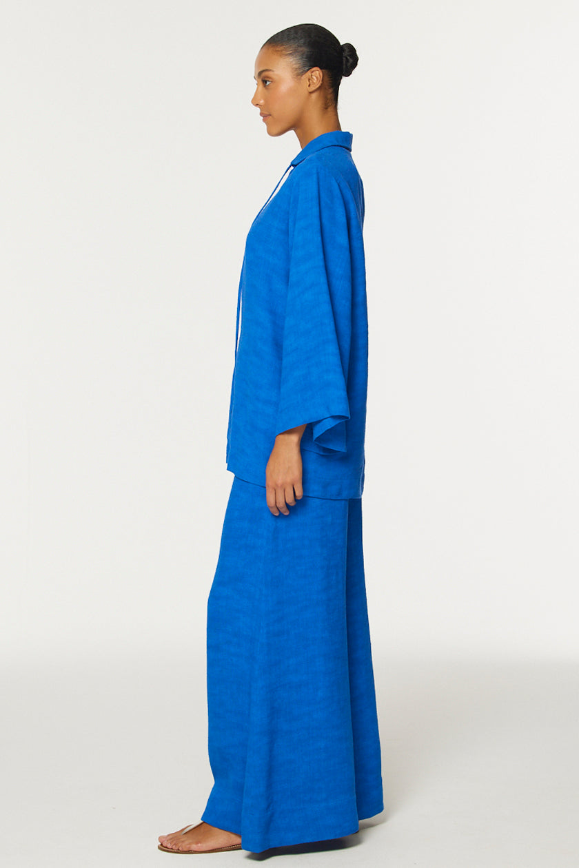 THE LOW-WAIST WIDE LEG PANT in COBALT BLUE SHANTUNG
