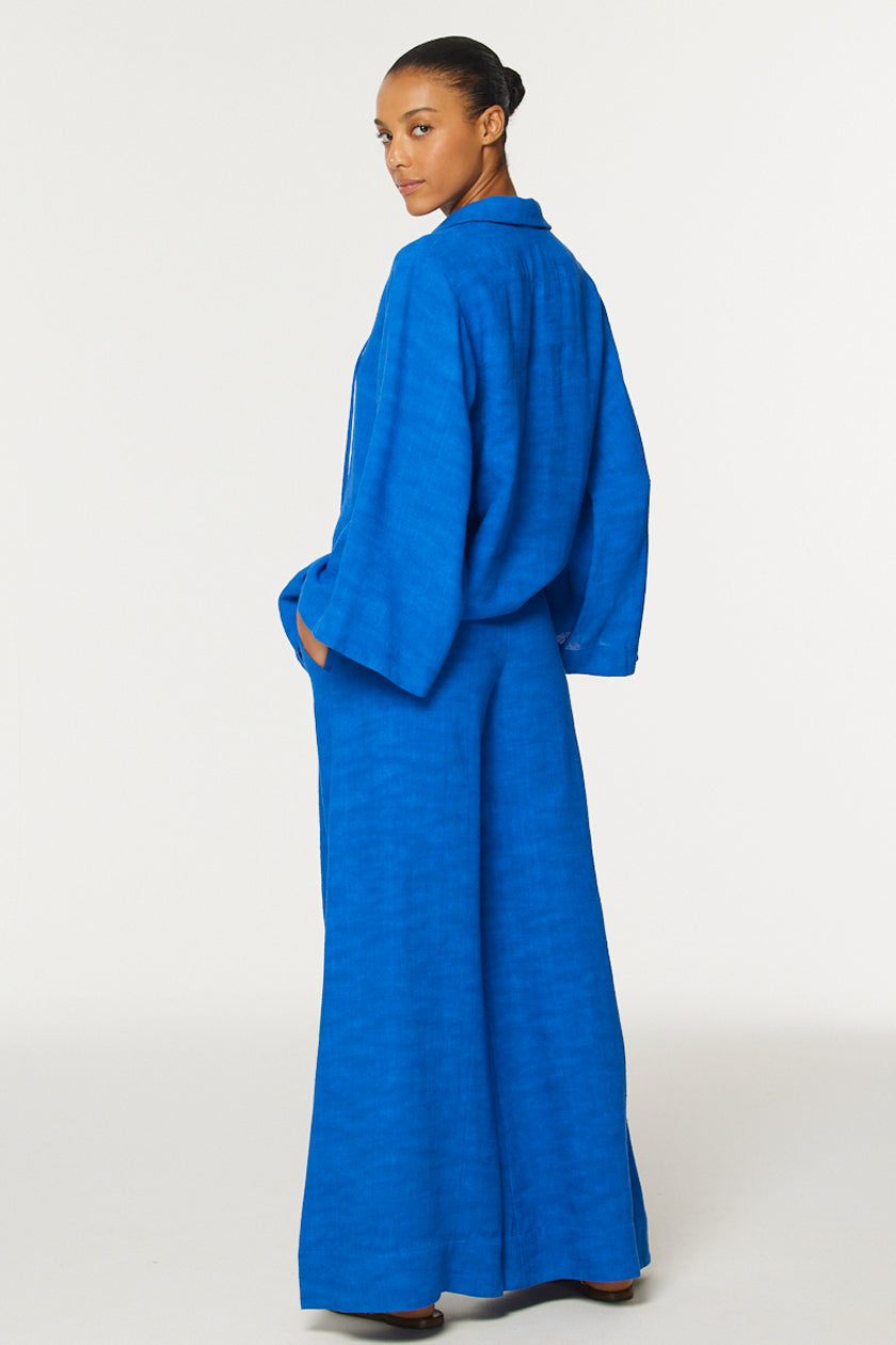 THE LOW-WAIST WIDE LEG PANT in COBALT BLUE SHANTUNG