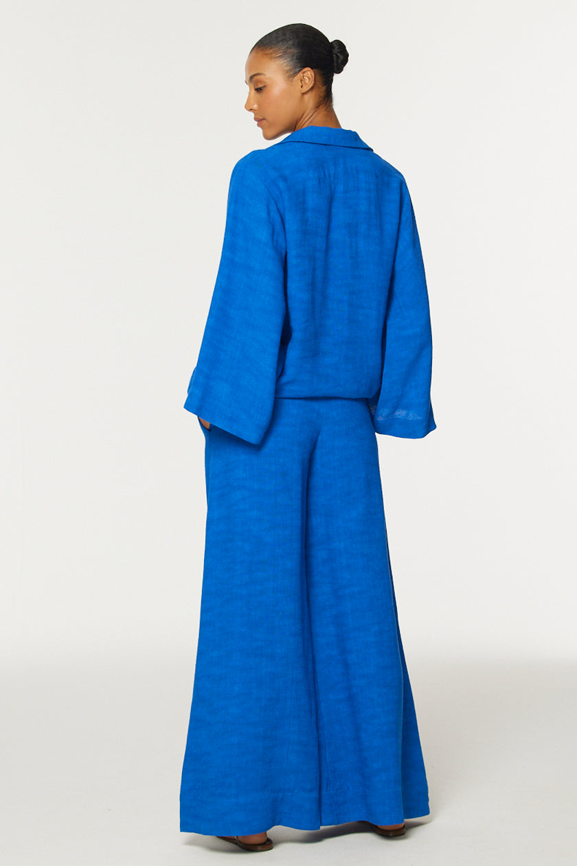 THE LOW-WAIST WIDE LEG PANT in COBALT BLUE SHANTUNG
