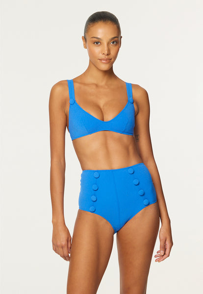 THE MAGDALENA HIGH-WAIST BIKINI in COBALT BLUE CREPE