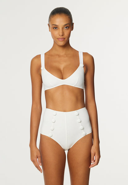 THE MAGDALENA HIGH-WAIST BIKINI in WHITE TEXTURED JACQUARD