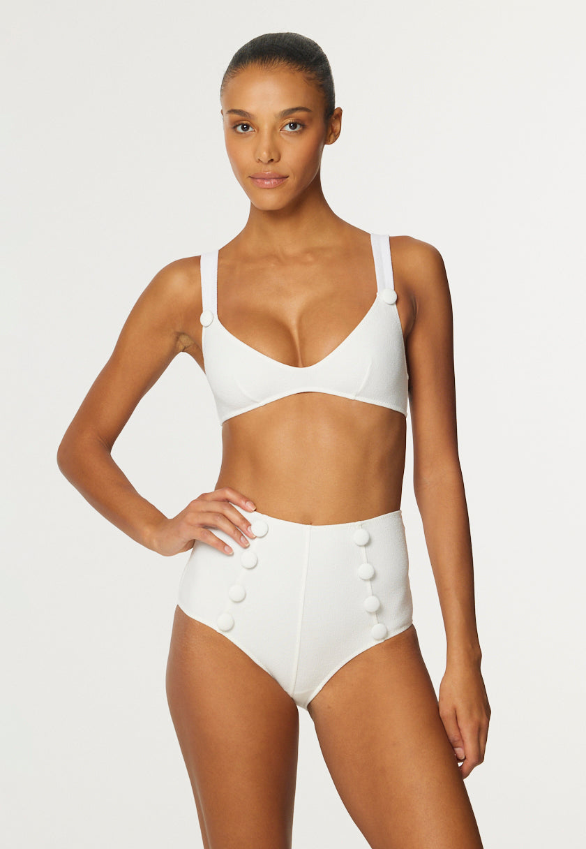 THE MAGDALENA HIGH-WAIST BIKINI in WHITE TEXTURED JACQUARD