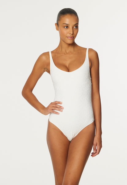 THE MARILYN MAILLOT in WHITE SIXTIES FLORAL JACQUARD