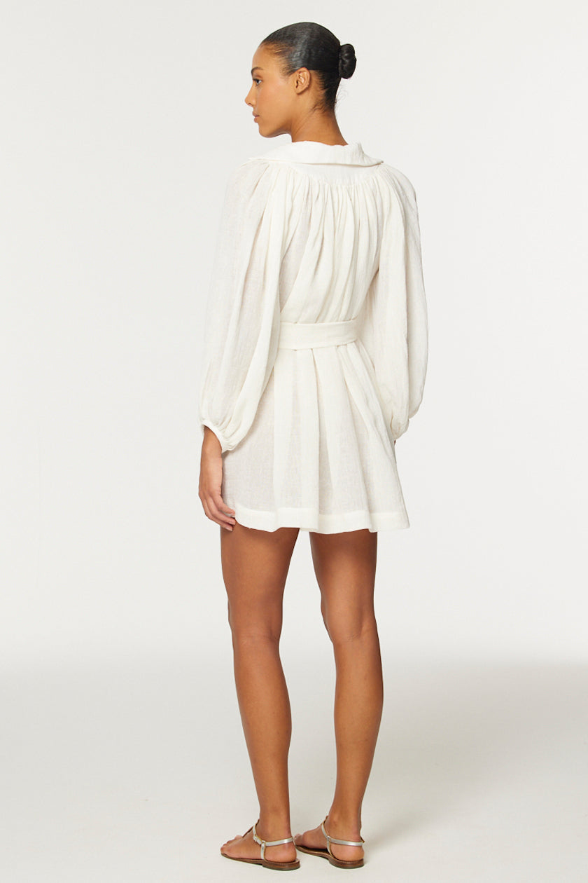 THE POET MINI DRESS in WHITE ORGANIC GAUZE