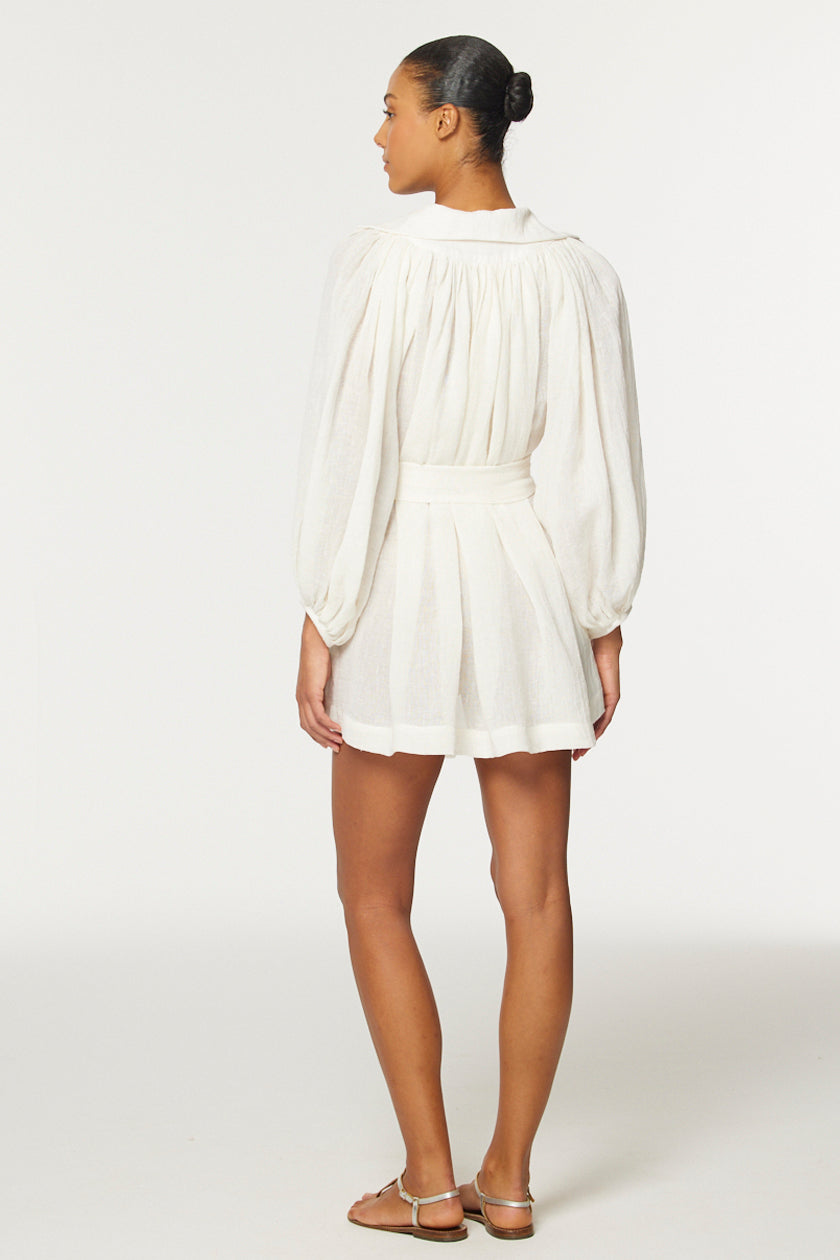 THE POET MINI DRESS in WHITE ORGANIC GAUZE