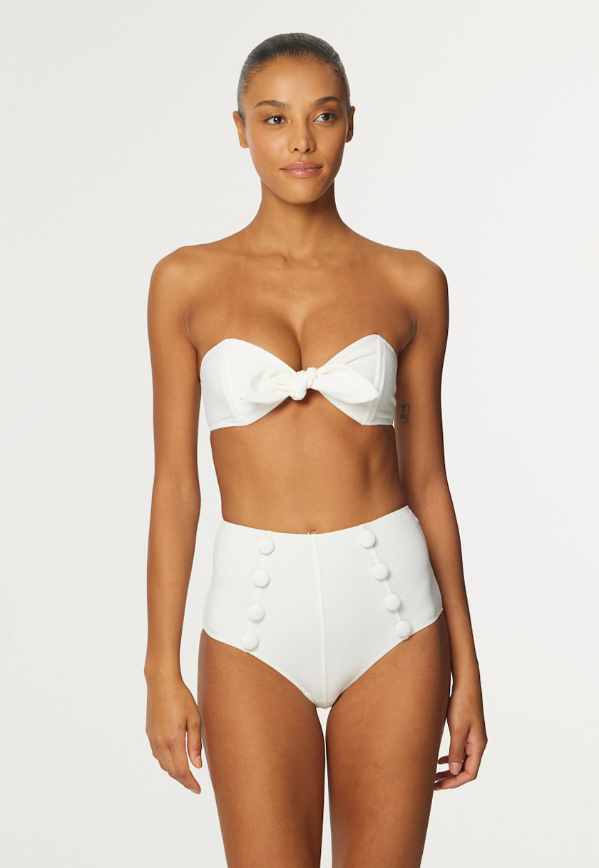 THE POPPY HIGH-WAIST BIKINI in WHITE TEXTURED JACQUARD