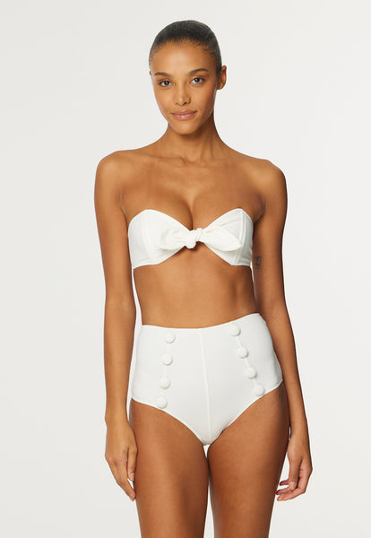 THE POPPY HIGH-WAIST BIKINI in WHITE TEXTURED JACQUARD
