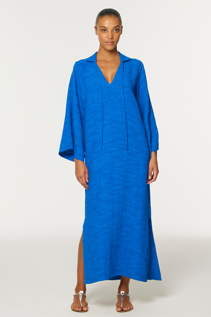 THE TUNIC CAFTAN in COBALT BLUE SHANTUNG
