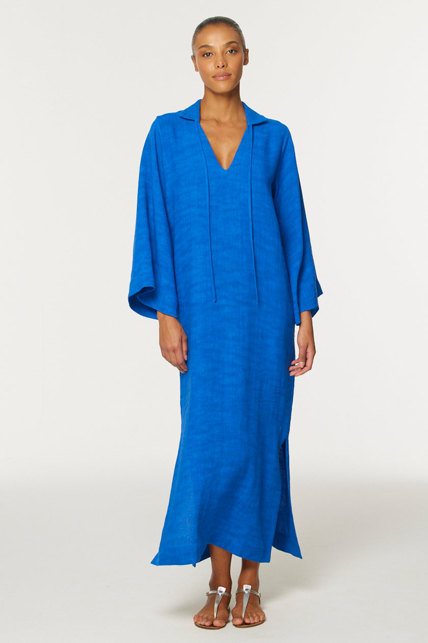 THE TUNIC CAFTAN in COBALT BLUE SHANTUNG