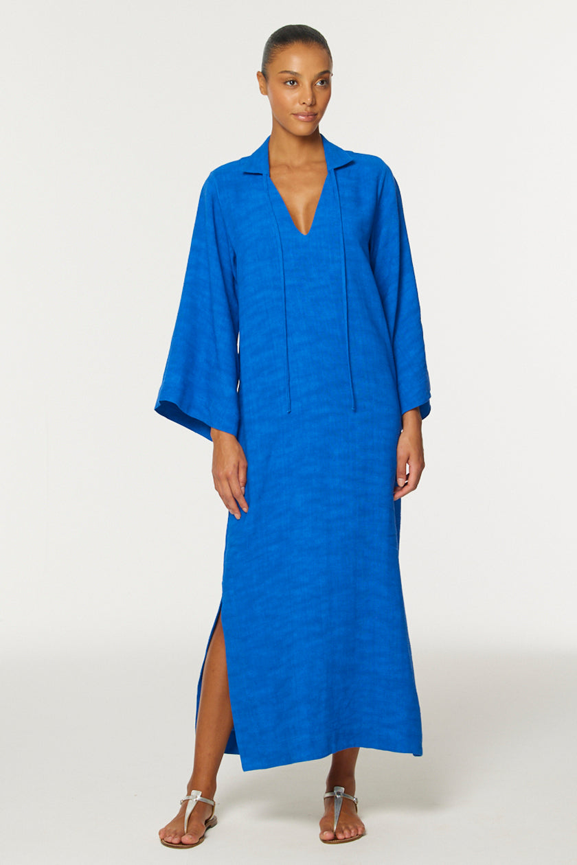 THE TUNIC CAFTAN in COBALT BLUE SHANTUNG