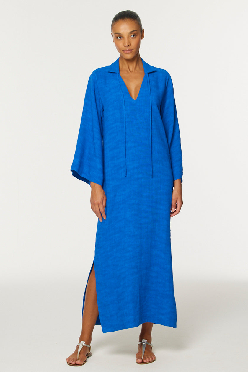 THE TUNIC CAFTAN in COBALT BLUE SHANTUNG