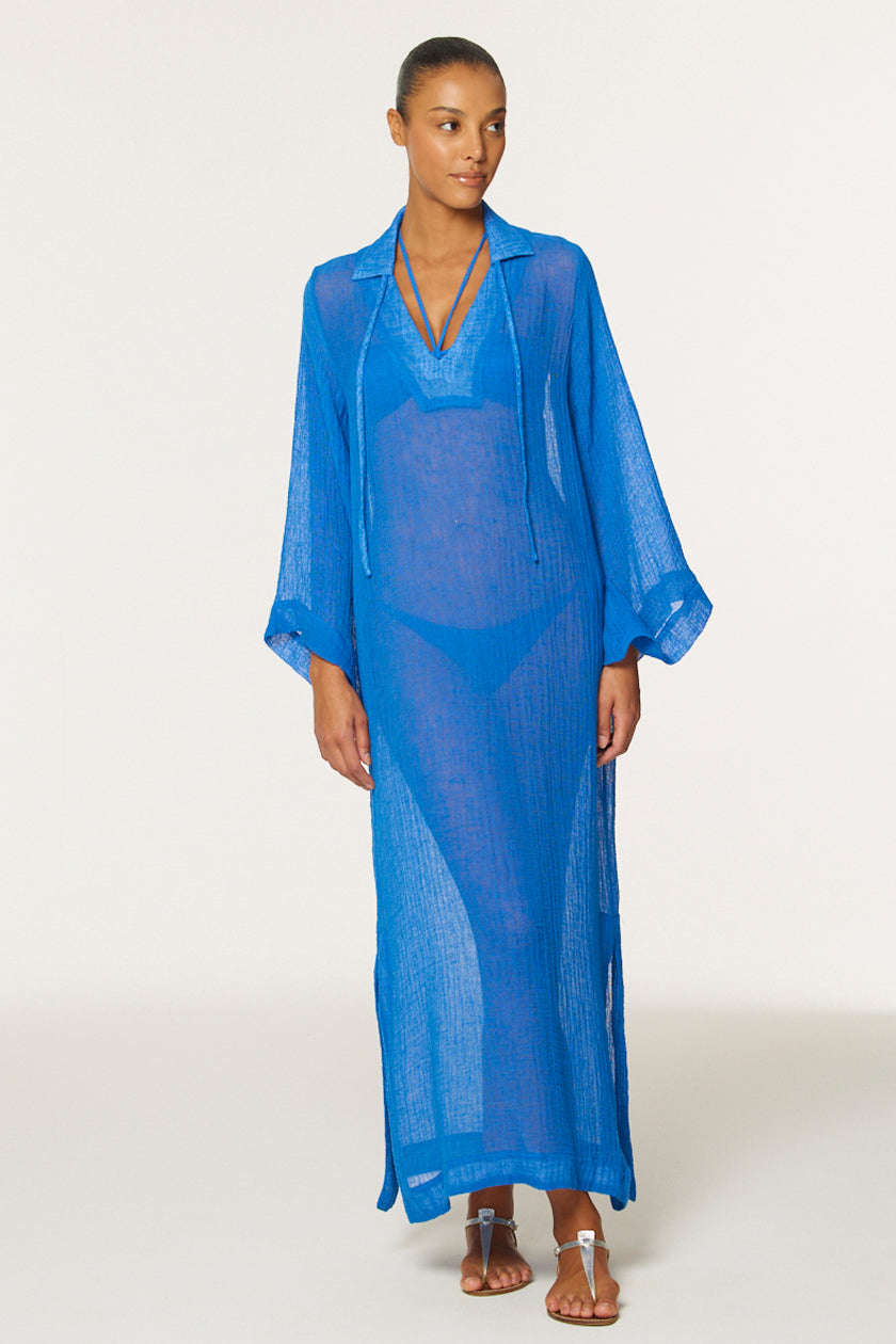 THE TUNIC CAFTAN in COBALT BLUE SORRENTO GAUZE