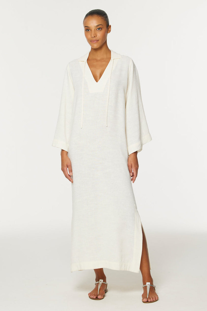 tunic white dress Lisa Marie Fernandez Women's TUNIC Caftan, White Shantung, Linen | Size: Large