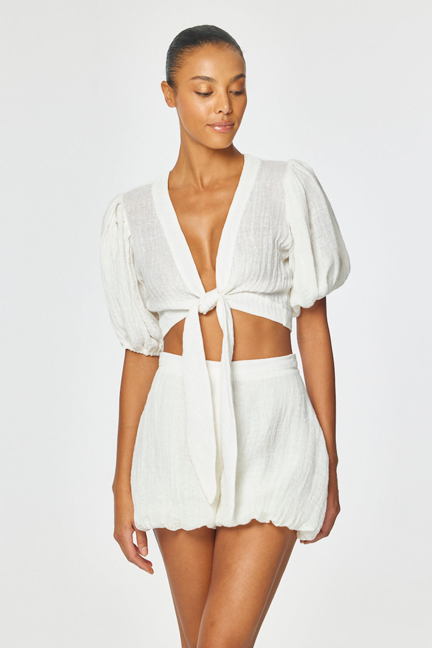 THE POUF SHORT in WHITE GAUZE