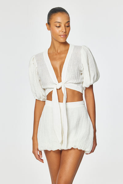 THE POUF SHORT in WHITE GAUZE