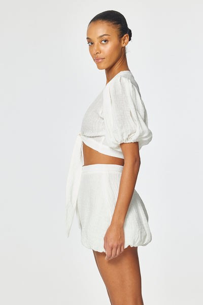 THE POUF TIE BLOUSE in WHITE GAUZE