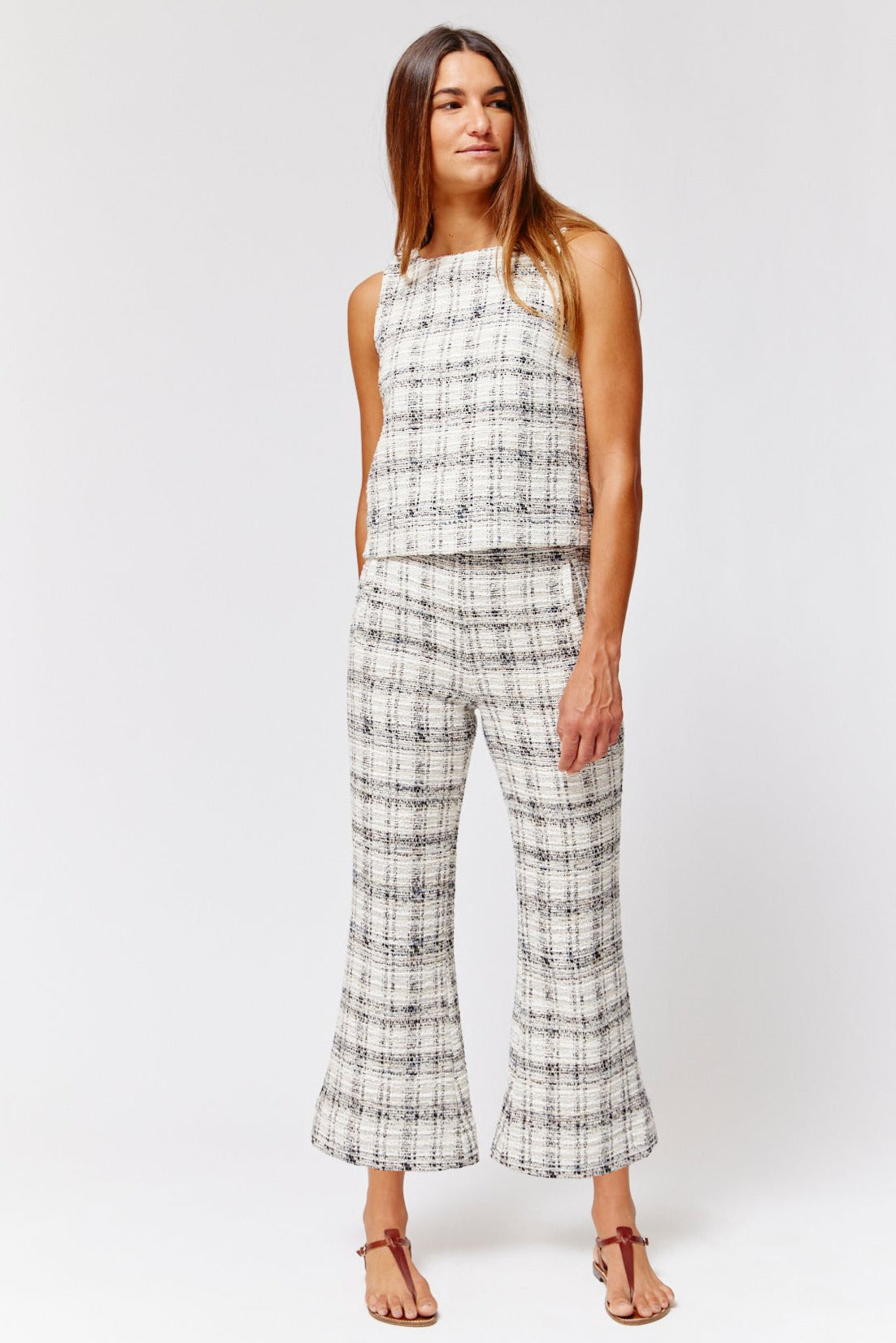 THE FLARE CROPPED TROUSER in BLACK & WHITE TWEED