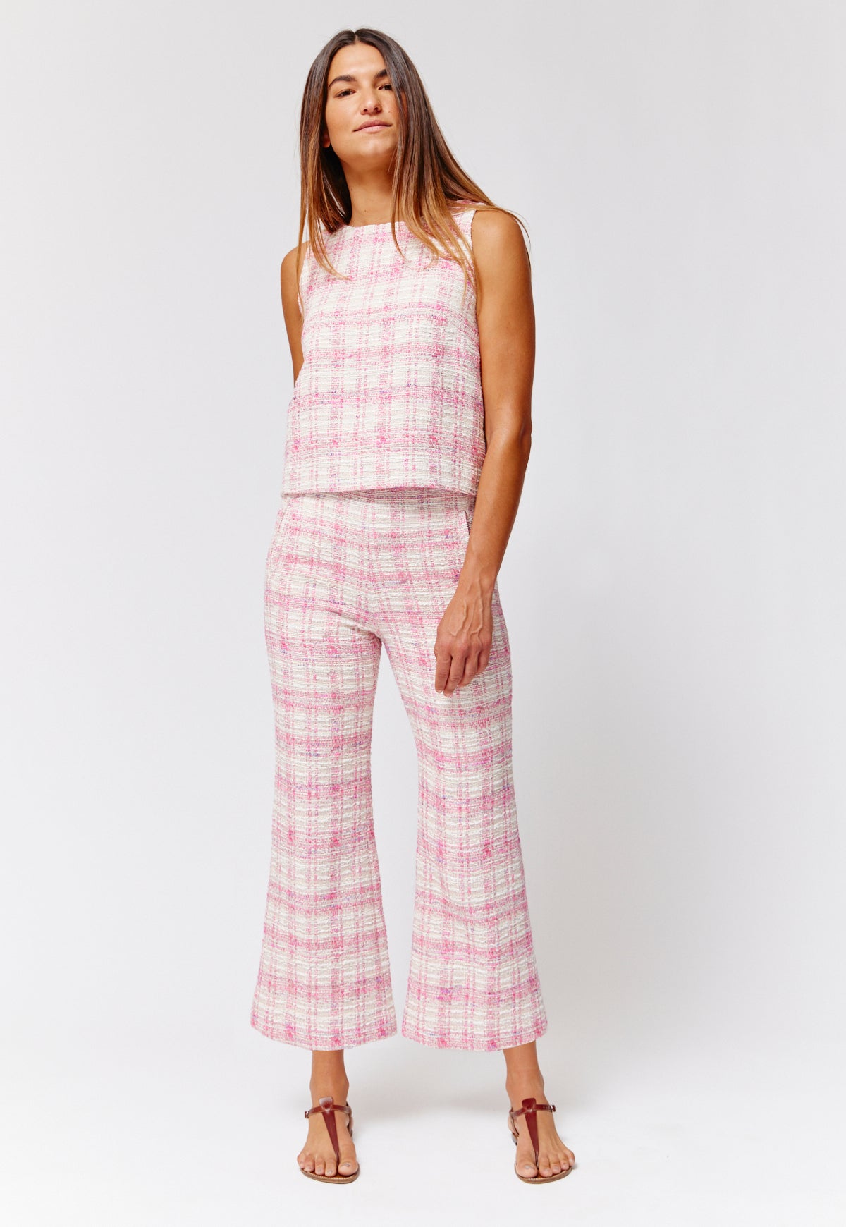 THE FLARE CROPPED TROUSER in PINK TWEED