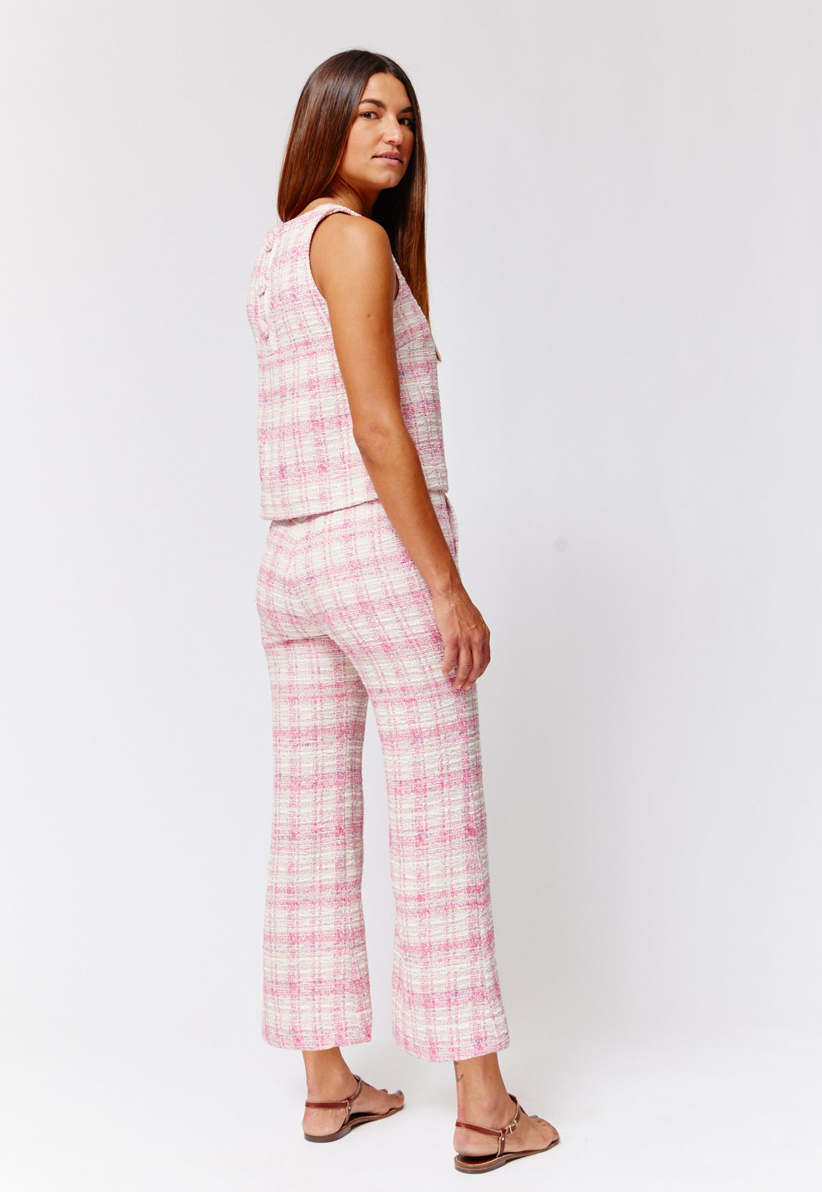 THE FLARE CROPPED TROUSER in PINK TWEED